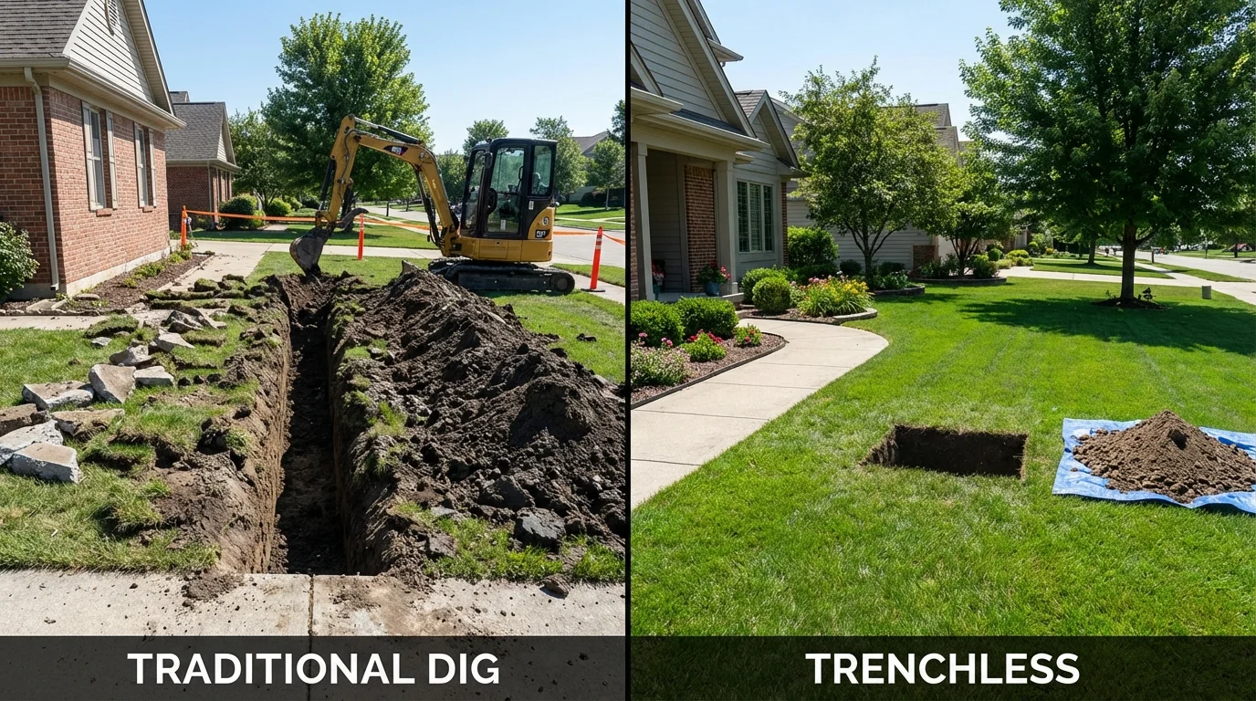 Trenchless sewer repair with minimal yard damage versus traditional excavation in Lake Isabella, CA